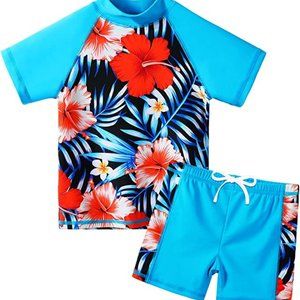 TFJH E Girls Swimsuit Two Piece UPF 50+ UV Tropical Flowers              A193-43